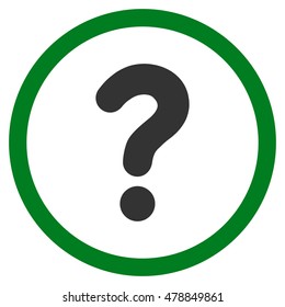 Question vector bicolor rounded icon. Image style is a flat icon symbol inside a circle, green and gray colors, white background.