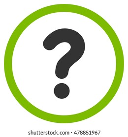 Question vector bicolor rounded icon. Image style is a flat icon symbol inside a circle, eco green and gray colors, white background.