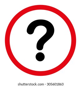 Question vector icon. This rounded flat symbol is drawn with intensive red and black colors on a white background.