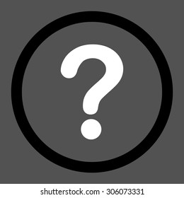Question vector icon. This rounded flat symbol is drawn with black and white colors on a gray background.