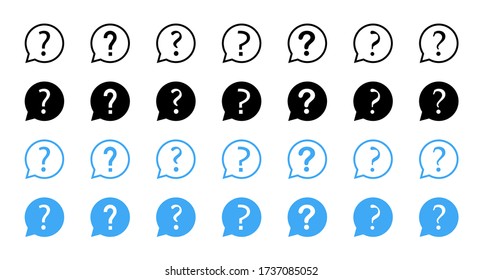Question vector icons collection. Question with speech bubbles, isolated. Ask icons. Question mark set of. Vector illustration