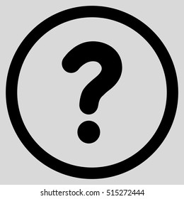 Question vector rounded icon. Image style is a flat icon symbol inside a circle, black color, light gray background.