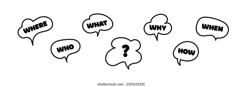 Question what, how, why, for what and where. Place for your text. Business web banner. Communication inclusion people concept. Vector illustration.