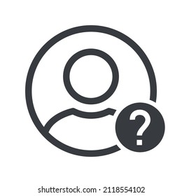 Question who icon. Person with question mark. Faq. Question man sign. User account, profile icon. Ask help symbol. "?" symbol. Doubt icon