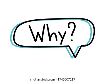 Question Why. Handwritten lettering illustration. Black vector text in a blue neon speech bubble. Simple outline style. Imitation of conversation