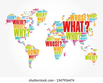 Question Words in shape of World Map, word cloud business concept background