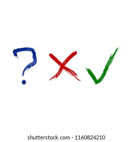 Question, x-letter, check mark icons brush