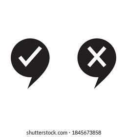 Question, yes and no. Black check mark and black cross round icons on white background