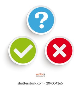 Question, yes and no round icons on the white background. Eps 10 vector file.