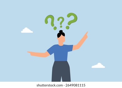 questionable business woman choosing option and pointing left and right.