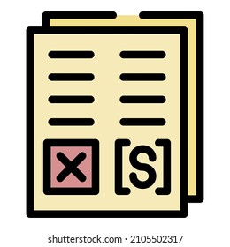 Questionary paper icon. Outline questionary paper vector icon color flat isolated