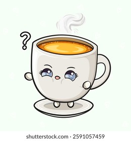 Questioning Coffee Cup. Cute Mug with Steam and Question Mark