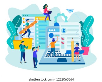 Questioning and filling out forms concept. People fill out a form online, people select a resume for a job for web page. 