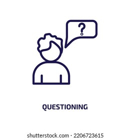 questioning icon from activity and hobbies collection. Thin linear questioning, question, help outline icon isolated on white background. Line vector questioning sign, symbol for web and mobile
