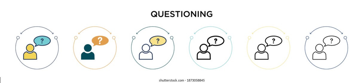 Questioning icon in filled, thin line, outline and stroke style. Vector illustration of two colored and black questioning vector icons designs can be used for mobile, ui, web