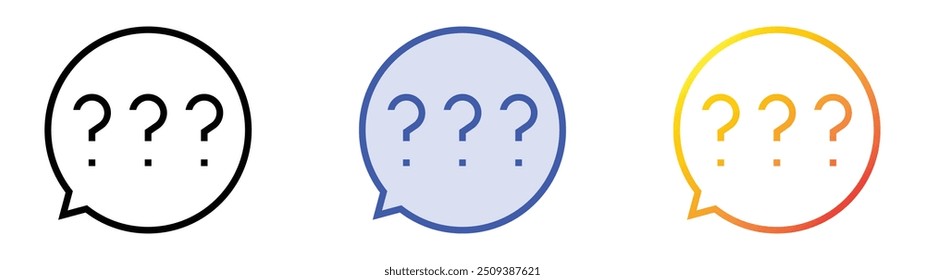 ícone de questionamento. Design de estilo linear, preenchimento azul e gradiente isolado em plano de fundo branco
