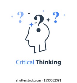 Questioning Mind, Self Understanding, Critical Thinking, Intelligence Concept, Decision Making, Vector Line Icon