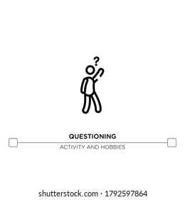 questioning vector line icon. Simple element illustration. Questioning outline icon from activity and hobbies concept. Can be used for web and mobile
