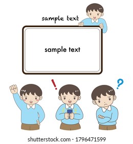 
Questioning/Understanding pose set and explanation frame for boy's character
