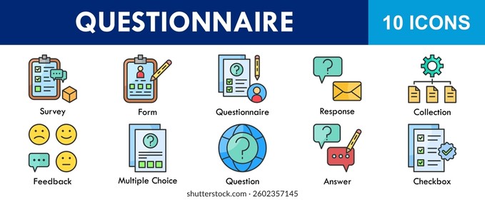 Questionnaire banner web icon vector illustration concept with icons of survey, form, business, choice, checklist