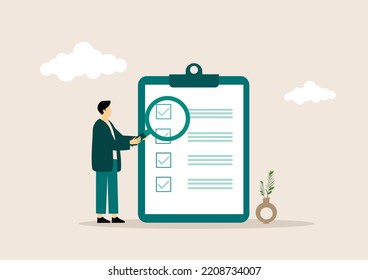 A questionnaire with checkboxes, filling out a survey form online, answering questions of the test. Vector illustration concept.