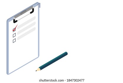 Questionnaire, checklist and pencil isometric