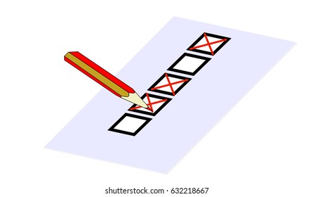 Questionnaire with crosses partially filled with pencil