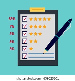 Questionnaire, customer feedback statistics in percent. Concept illustration of customer testimonials, business, vote and feedback, reviews and support, rating. Technology and methods of voting. 