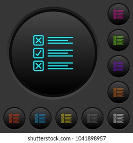 Questionnaire dark push buttons with vivid color icons on dark grey background