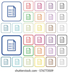 Questionnaire document color flat icons in rounded square frames. Thin and thick versions included.