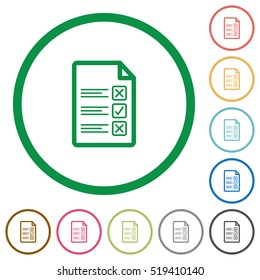 Questionnaire document flat color icons in round outlines