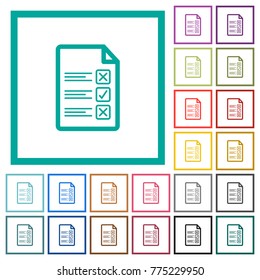 Questionnaire document flat color icons with quadrant frames on white background