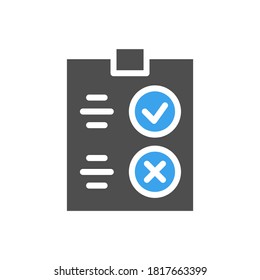 Questionnaire for evaluating service colored icon. Tablet with paper to the rating, test with correct and incorrect checkmarks symbol