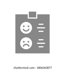Questionnaire for evaluating service, work grey icon. Tablet with paper to the rating symbol.