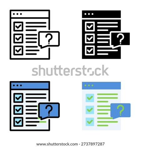 Questionnaire icon collection of various styles for design branding, print and digital media