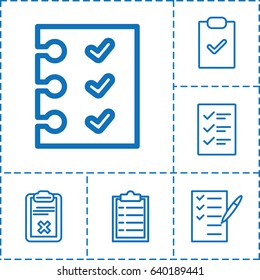Questionnaire icon. set of 6 questionnaire outline icons such as check list, clipboard