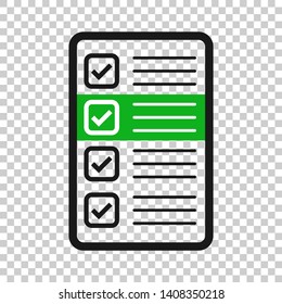 Questionnaire icon in transparent style. Online survey vector illustration on isolated background. Checklist report business concept.