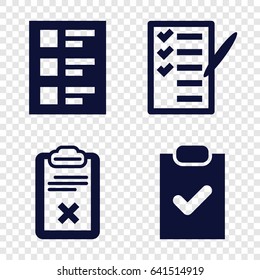 Questionnaire icons set. set of 4 questionnaire filled icons such as check list, clipboard