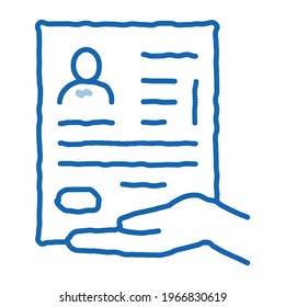 cuestionario para el vector de icono de esbozo de licencia. Cuestionario de arte de la línea de doodle azul dibujado a mano para la firma de la licencia. ilustración de símbolo aislado