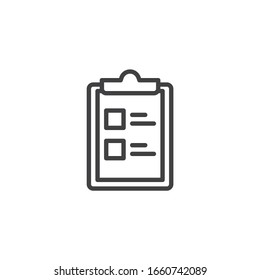 Icono de línea de lista del cuestionario. Para hacer una lista de símbolos de estilo lineal para el concepto móvil y el diseño web. Icono de vector de esquema del documento de lista de comprobación. Símbolo, ilustración del logotipo. Gráficos vectoriales
