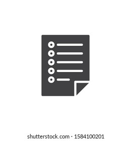 Questionnaire list vector icon. filled flat sign for mobile concept and web design. Blank checklist, checkbox glyph icon. Symbol, logo illustration. Vector graphics