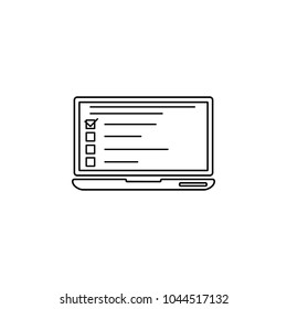 questionnaire on the laptop screen icon. Element of online education icon for mobile concept and web apps. Thin line  icon for website design and development, app development on white background