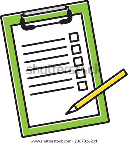Questionnaire paper, binder and pencil