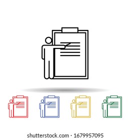 Cuestionario, informe icono de varios colores. Línea delgada simple, contorno vectorial figuras conceptuales iconos ui y ux, sitio web o aplicación móvil