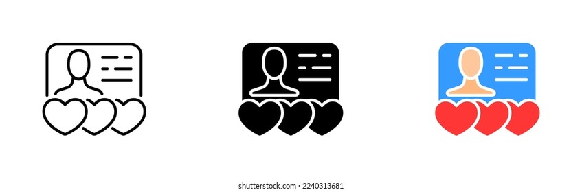 Questionnaire set icon. Website, meeting, heart, feeling, love, like button, cursor, finger, Dating app , speech bubble, couple. Vector icon in line, black and colorful style on white background