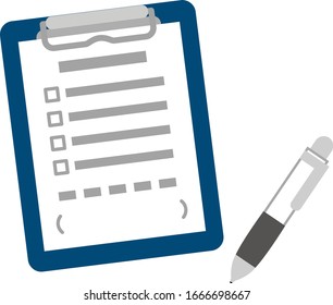 Questionnaire sheet on a clipboard and a pen