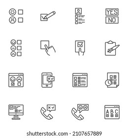 Questionnaire and Survey line icons set, outline vector symbol collection, linear style pictogram pack. Signs, logo illustration. Set includes icons as customer review, feedback, comment,  opinion
