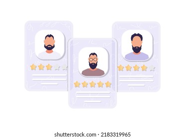 Fragen von Bewerbern für die Arbeit mit einem Rating. Vektorgrafik.