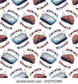 Questionnaires and liver. Seamless pattern on a white background. Cute vector illustration.