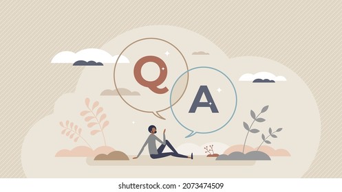 Questions and answers as asking for advice and support tiny person concept. Q A feedback and customer information explanation vector illustration. Conversation and communication about explained doubts